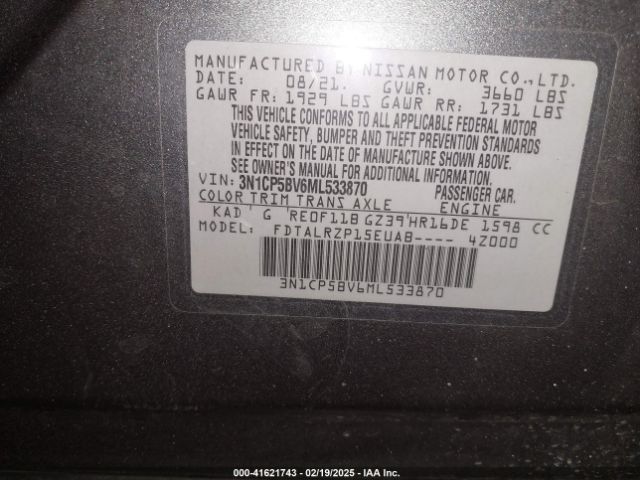 3N1CP5BV6ML533870 Nissan Kicks S Xtronic Cvt