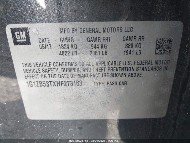 1G1ZB5STXHF273163 Chevrolet MALIBU LS