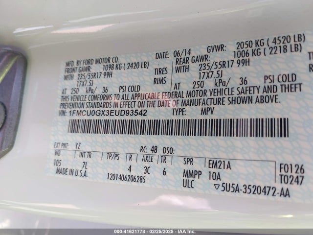 1FMCU0GX3EUD93542 Ford ESCAPE SE