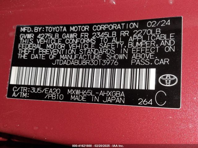 JTDADABU8R3013976 Toyota Prius Xle Awd-e