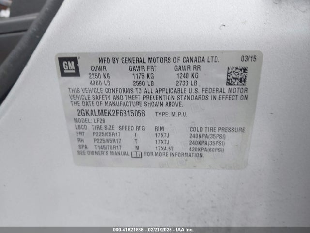 2GKALMEK2F6315058 GMC lea - flex fuel (gas/alc), aluminum, ho,