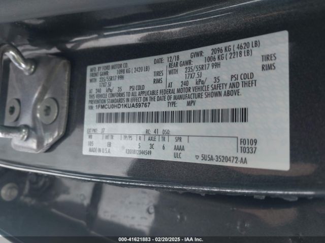 1FMCU0HD1KUA59767 Ford ESCAPE SEL