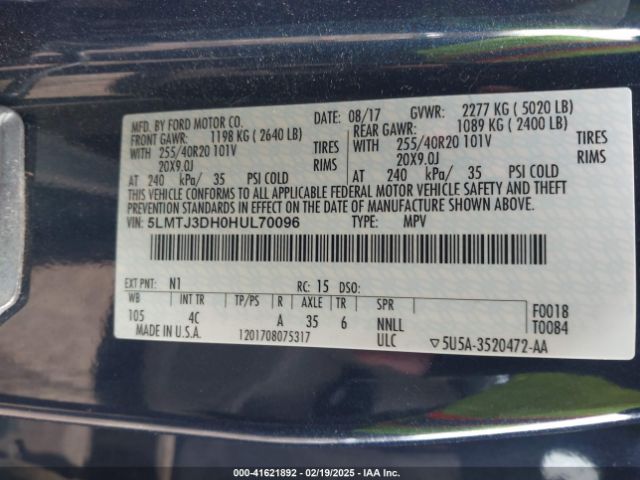 5LMTJ3DH0HUL70096 Lincoln Mkc Reserve