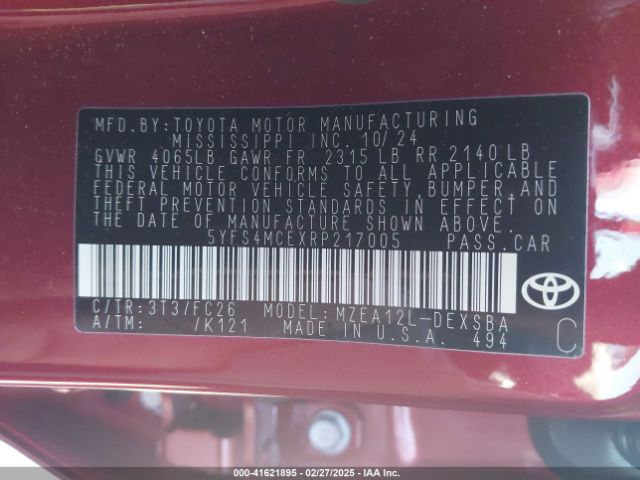 5YFS4MCEXRP217005 Toyota COROLLA SE