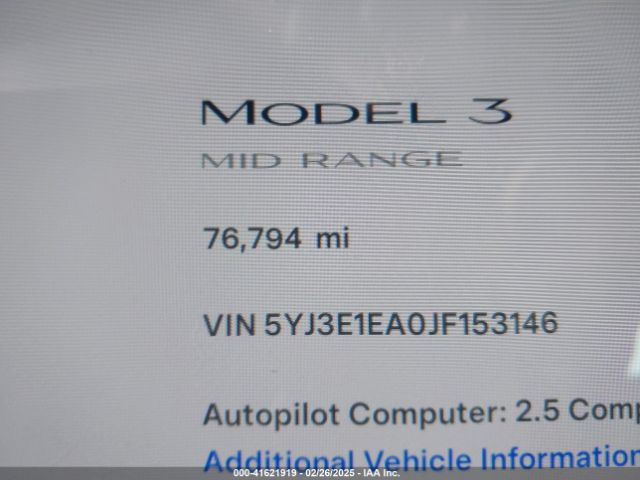 5YJ3E1EA0JF153146 Tesla Model 3 Long Range/mid Range