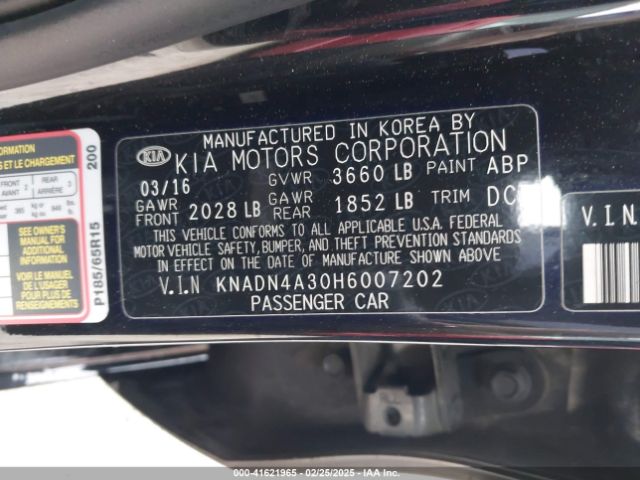 KNADN4A30H6007202 KIA RIO EX