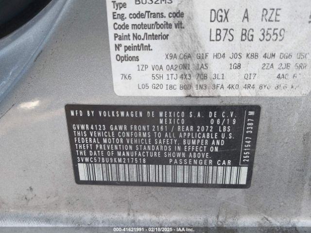 3VWC57BU9KM217518 Volkswagen Jetta 1.4t R-line/1.4t S/1.4t Se