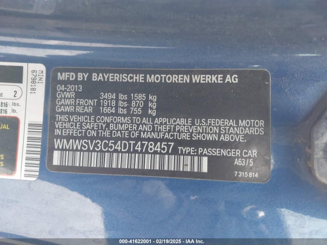 2013 MINI HARDTOP WMWSV3C54DT478457 Photo 8