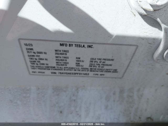 7SAYGAEE0PF911453 Tesla Model Y Awd/long Range Dual Motor All-wheel Drive