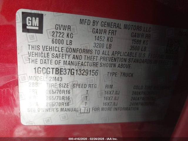1GCGTBE37G1329156 Chevrolet Colorado Wt