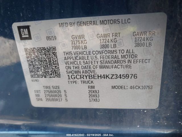 1GCRYBEH4KZ345976 Chevrolet Silverado 1500 Custom