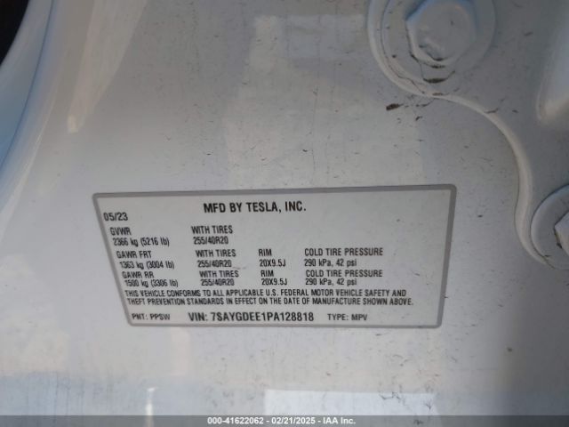 7SAYGDEE1PA128818 Tesla Model Y Awd/long Range Dual Motor All-wheel Drive
