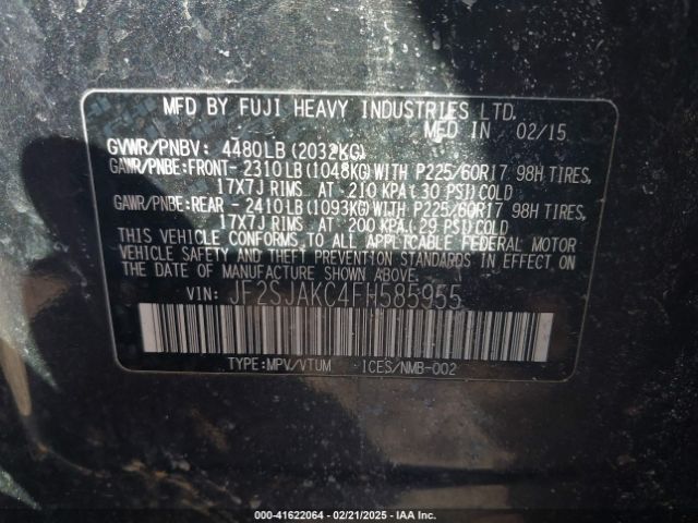 JF2SJAKC4FH585955 Subaru Forester 2.5i Limited