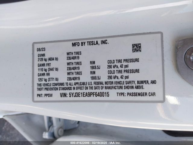 5YJ3E1EA9PF640015 Tesla Model 3 Rear-wheel Drive