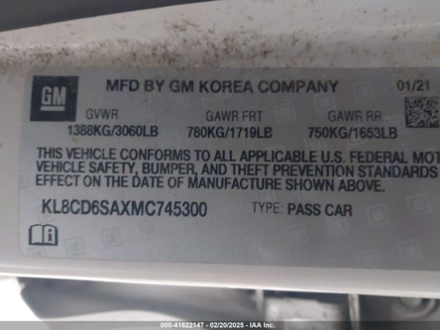 KL8CD6SAXMC745300 Chevrolet Spark Fwd 1lt Automatic
