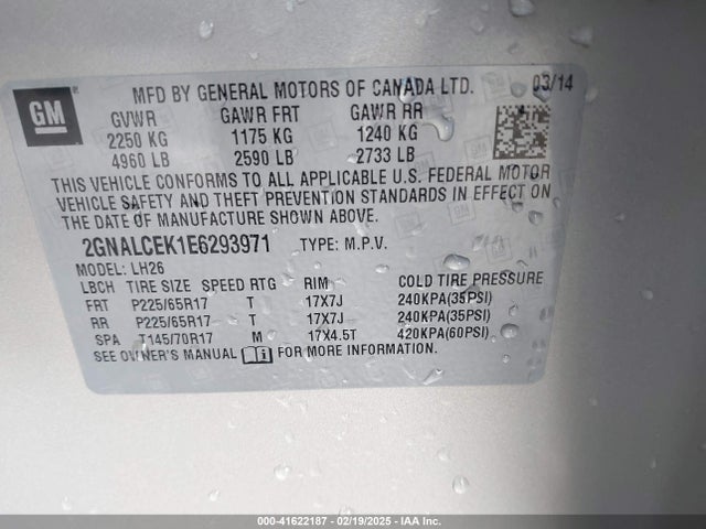 2GNALCEK1E6293971 Chevrolet Equinox 2lt