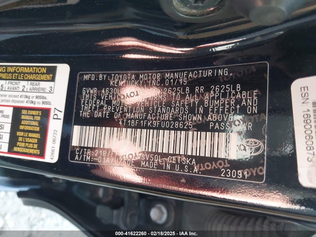 Toyota CAMRY SE 2015 4T1BF1FK9FU028625 Image 9