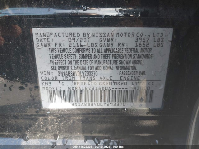 3N1AB8BV0LY293370 Nissan Sentra S Xtronic Cvt