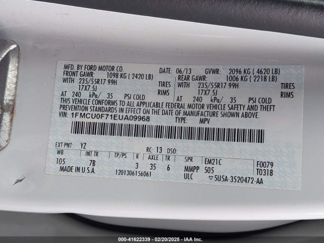 1FMCU0F71EUA09968 Ford ESCAPE S