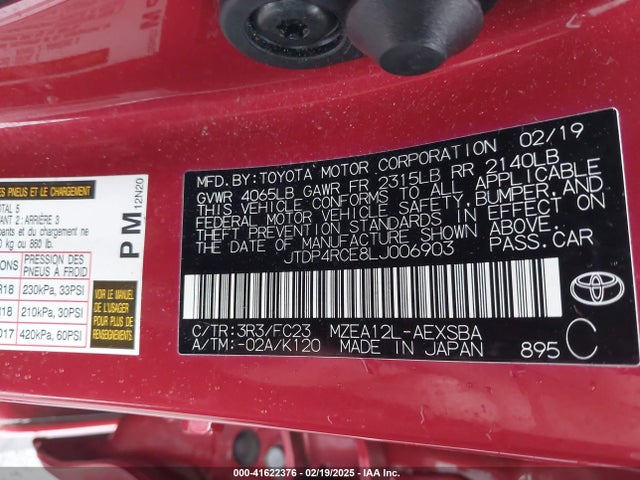 JTDP4RCE8LJ006903 Toyota COROLLA SE