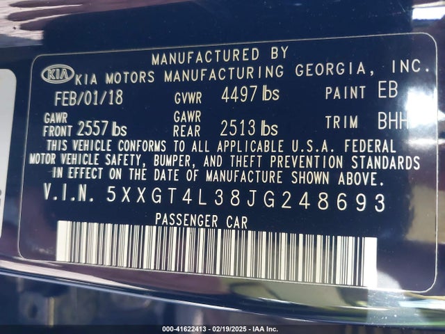 5XXGT4L38JG248693 KIA Optima Lx
