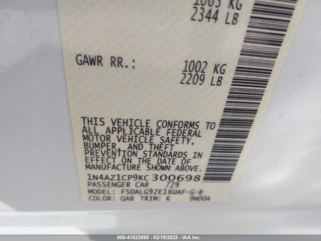 2019 NISSAN LEAF 1N4AZ1CP9KC300698 Photo 8