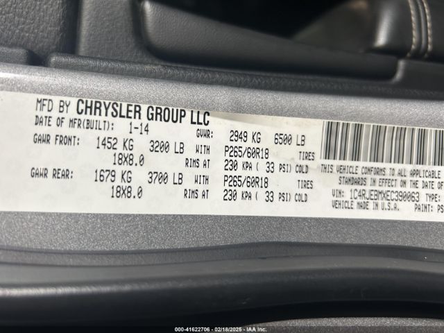 1C4RJEBMXEC390063 Jeep Grand Cherokee Limited