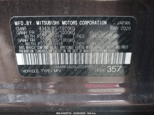 JA4AR3AU0LU029485 Mitsubishi Outlander Sport 2.0 Es Awc