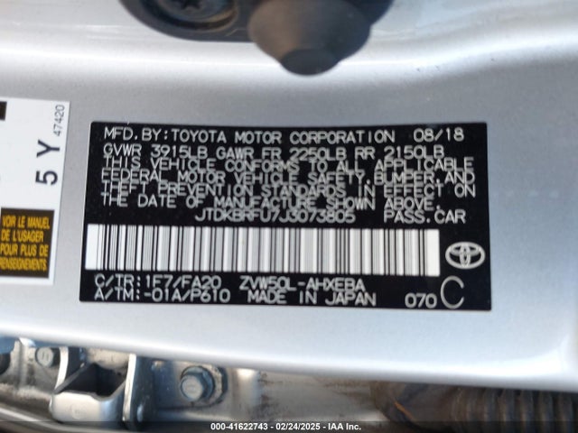 JTDKBRFU7J3073805 Toyota Prius Two