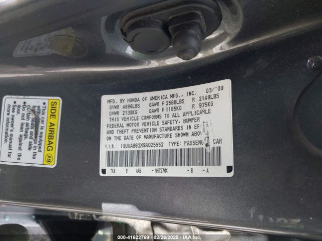 2009 ACURA TL 19UUA862X9A025552 Photo 8
