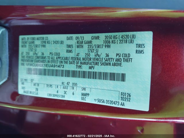 1FMCU0GX1EUA91473 Ford ESCAPE SE