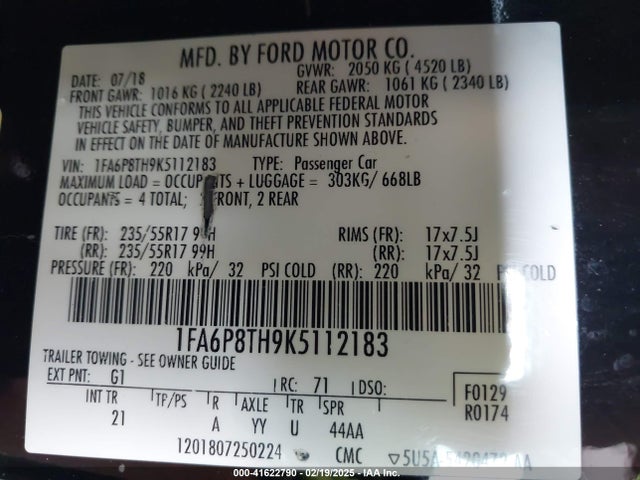 1FA6P8TH9K5112183 Ford Mustang Ecoboost