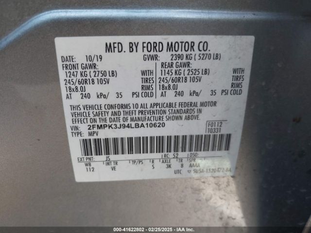 2FMPK3J94LBA10620 Ford EDGE SEL