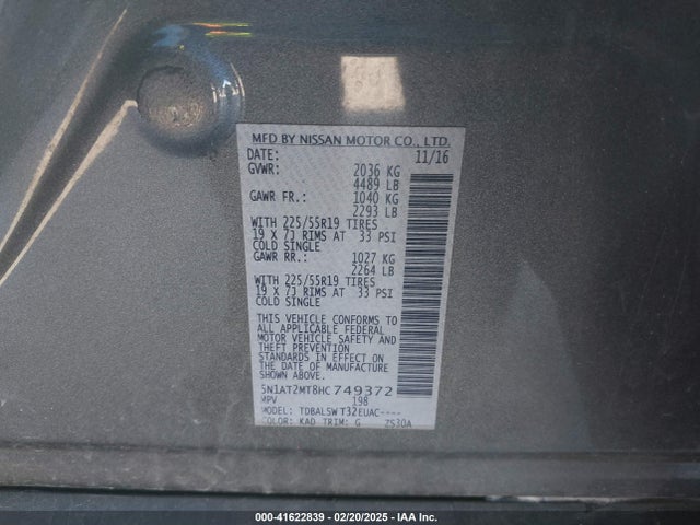 Nissan Rogue Sl 2017 5N1AT2MT8HC749372 Image 9