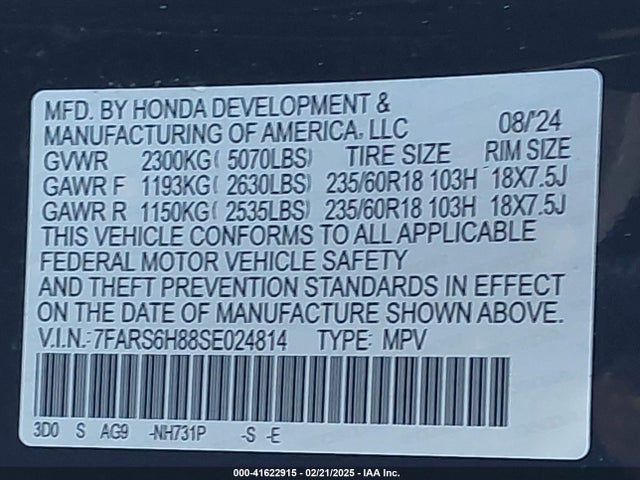 7FARS6H88SE024814 Honda Cr-v Hybrid Sport-l
