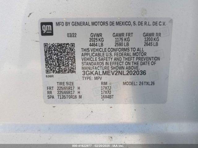 3GKALMEV2NL202036 GMC Terrain Fwd Sle