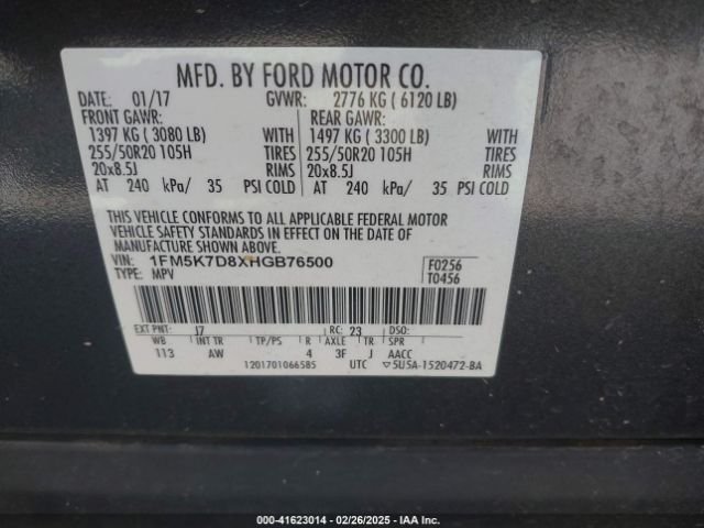 1FM5K7D8XHGB76500 Ford EXPLORER XLT