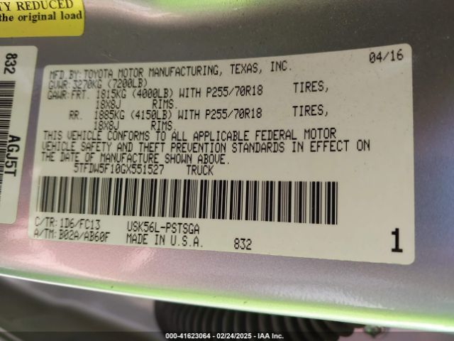 5TFDW5F10GX551527 Toyota Tundra Sr5 5.7l V8