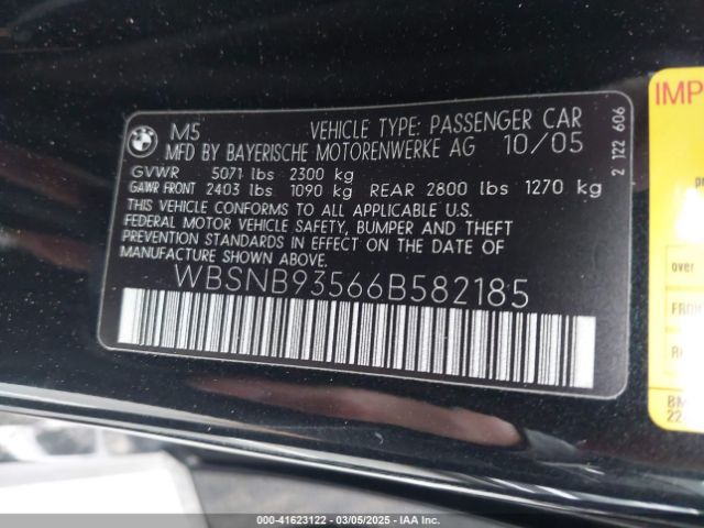 2006 BMW M5 WBSNB93566B582185 Photo 8