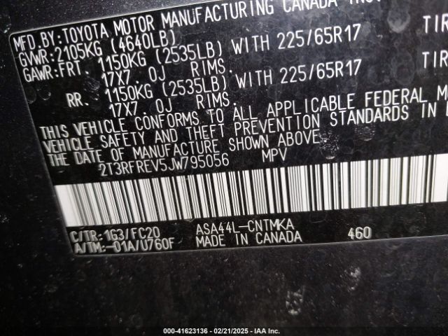 2T3RFREV5JW795056 Toyota Rav4 Xle