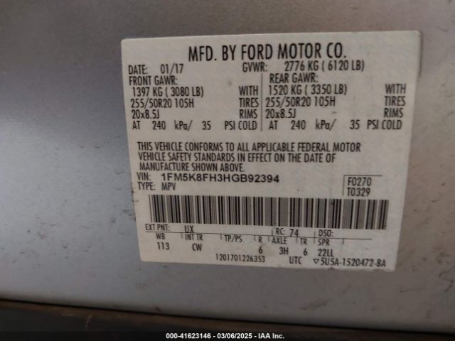 1FM5K8FH3HGB92394 Ford Explorer Limited