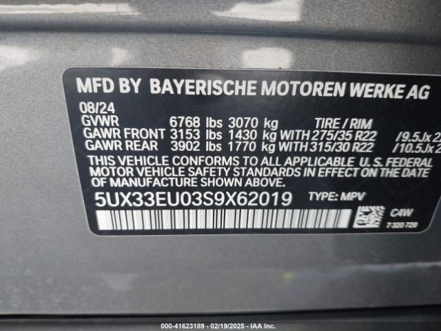 5UX33EU03S9X62019 BMW X5 M60i