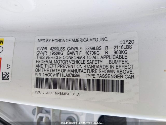 1HGCV1F11LA078596 Honda ACCORD LX