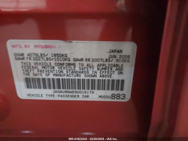 2009 MITSUBISHI LANCER JA3AU86W29U016174 Photo 8