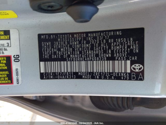5YFBURHE4HP668239 Toyota Corolla L/le/se/se Special Edition/xle/xse