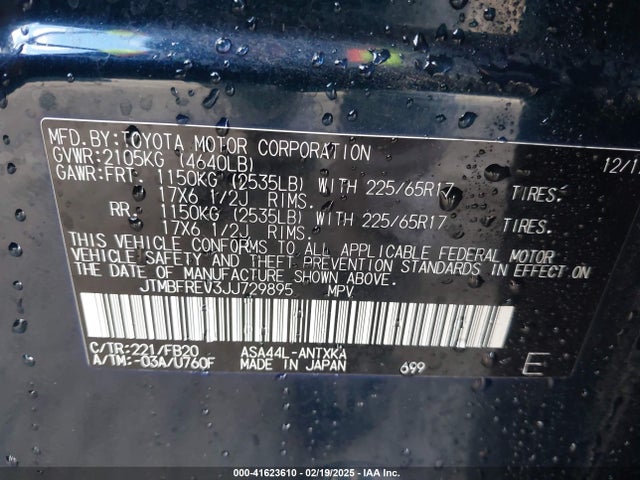 JTMBFREV3JJ729895 Toyota RAV4 LE