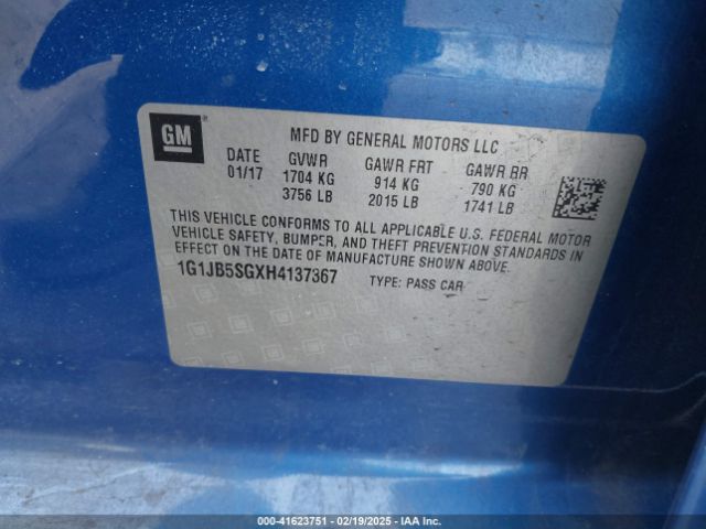 1G1JB5SGXH4137367 Chevrolet Sonic Ls Auto