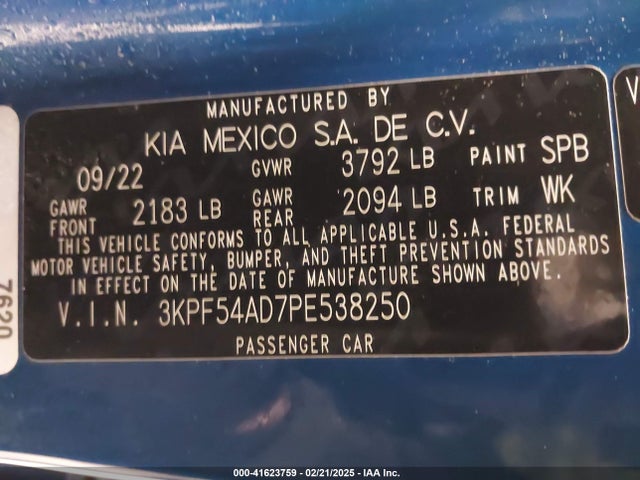 3KPF54AD7PE538250 KIA Forte Gt-line