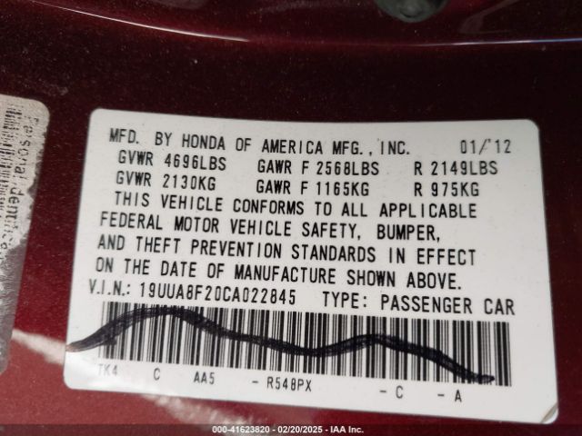 2012 ACURA TL 19UUA8F20CA022845 Photo 8