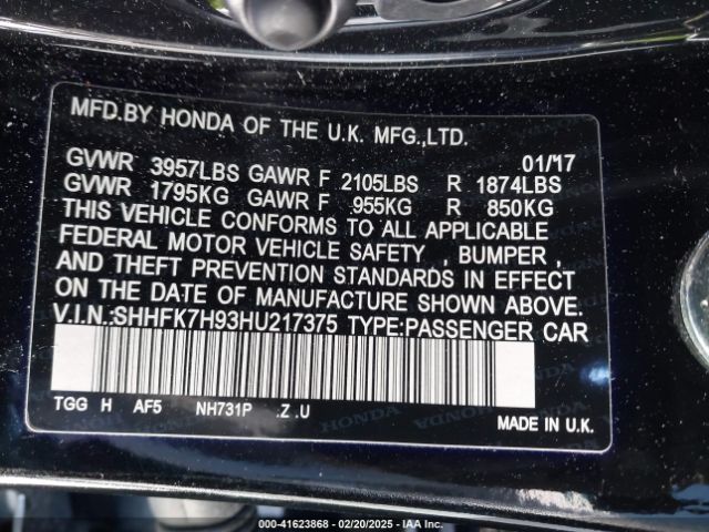 SHHFK7H93HU217375 Honda Civic Sport Touring